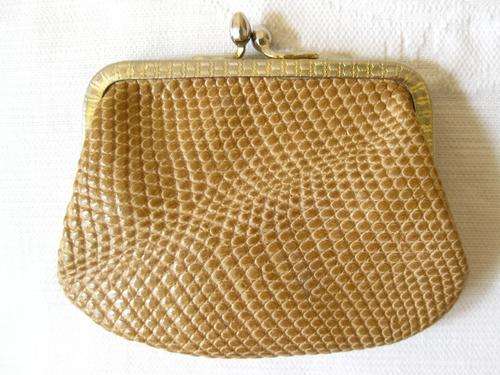 *SALE* VINTAGE *GENUINE LIZARD SKIN* BEIGE LEATHER COIN CHANGE PURSE