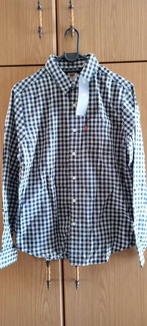 Levi`s Men`s Classic 1 Pocket Standard Long Sleeve Shirt - Navy & White Small