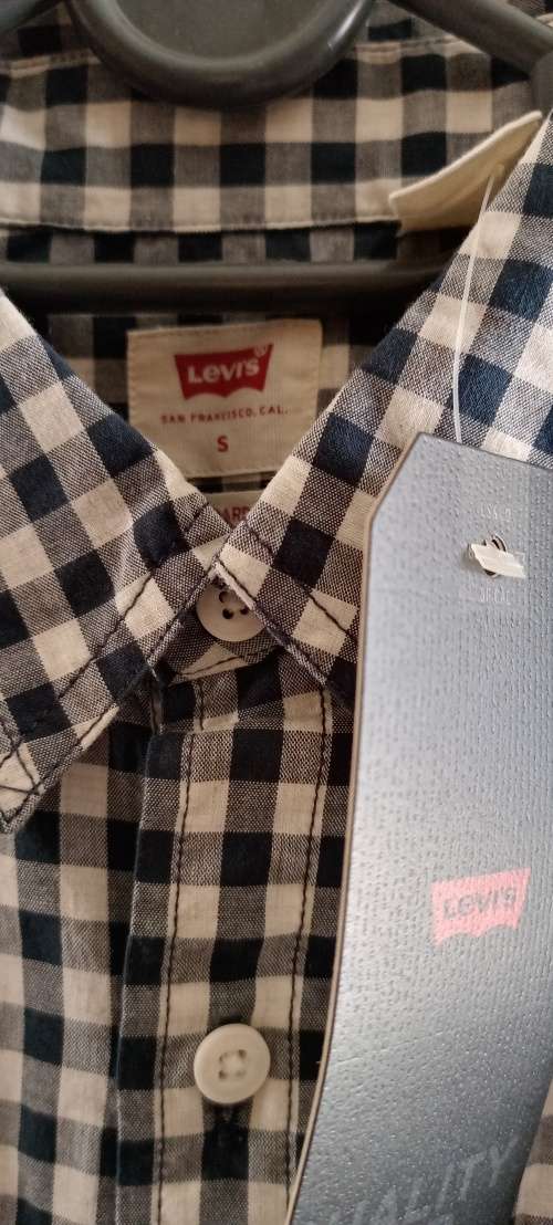 Levi`s Men`s Classic 1 Pocket Standard Long Sleeve Shirt - Navy & White Small