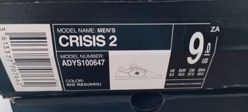 DC Men`s Crisis 2 Rio Red Sneaker UK 8