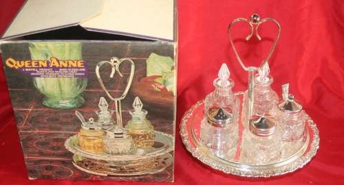 Queen Anne Silver Plated Salt & Pepper  Cruet set -5 Pcs