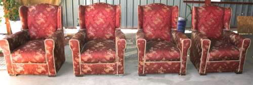 WOW 4 GORGEOUS 1950'S WING BACK CHAIRS WITH ROCKING SPRINGS - WITH IMPORTED ITALIAN FABRIC -
