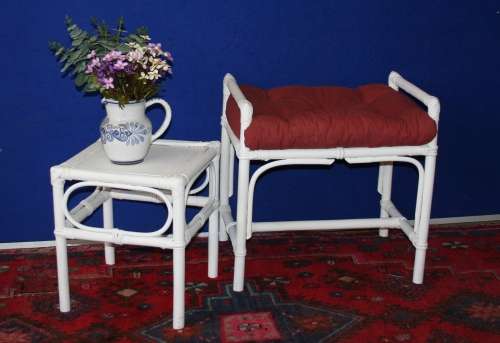 TWO AWESOME PAINTED CANE PIECES A STOEL AND SIDE TABLE!!!