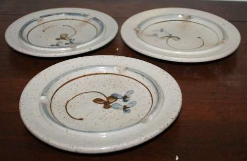 Three Cigarette ash trays grey blue stylish handmade ceramic pottery art deco texture