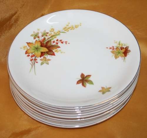 A EXQUISITE COLLECTION OF NINE ALFRED MEAKIN ENGLAND SIDE PLATES 'AUTUM SPLENDER RANGE'