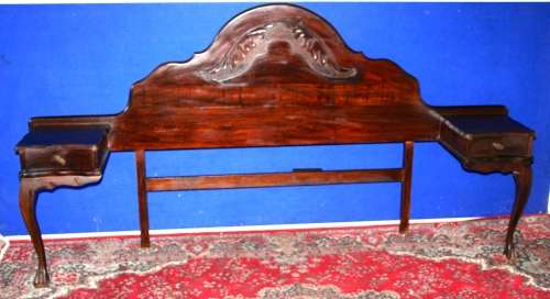 AN EXQUISITE IMBUIA DOUBLE HEADBOARD WITH GORGEOUS BALL & CLAW SIDE  PEDESTALS; STUNNING DETAILING!!