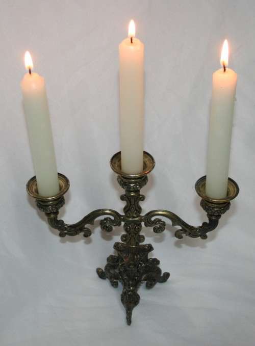 A SPECTACULAR ANTIQUE ORNATE "ART NOUVEAU STYLE " THREE CANDLE CANDELABRA IN MAGNIFICENT CONDITION