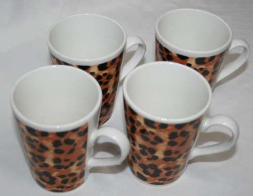 FOUR  STUNNING LEOPARD PRINT COFFEE MUGS - CONTINENTAL MUGS