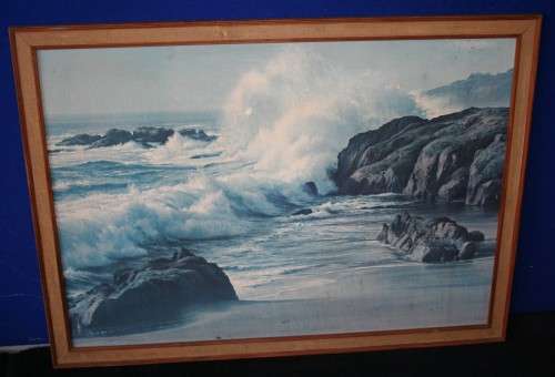 A MAGNIFICENT LARGE VINTAGE PRINT IN A WOODEN FRAME WITH A BEAUTIFUL OCEAN SCENE!!!