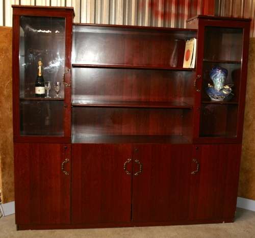 A MAGNIFICENT 2.1MX2M OFFICE CUPBOARD WITH TWO GLASS DOORS AMPLE CUPBOARD SPACE OR FLAT SCREEN UNIT!