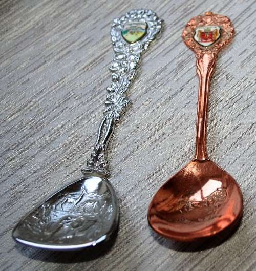 TWO GORGEOUS COLLECTABLE SUGAR SPOONS ONE COPPER ONE EPNS - MARKED PRETORIA - CAPE TOWN BID PER EACH