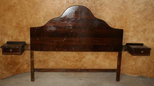 A GORGEOUS IMBUIA DOUBLE HEADBOARD WITH TO SIDE TABELS ATTACHED TO THE HEADBOARD!!!