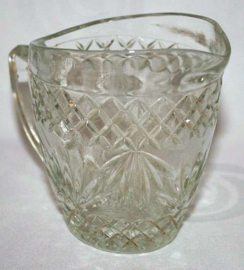 Vintage Milk Jug. Antique Glass Creamer. Antique Glass Oval Jug in geometric cut glass.