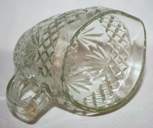 Vintage Milk Jug. Antique Glass Creamer. Antique Glass Oval Jug in geometric cut glass.