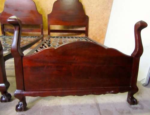 TWO EXQUISITE SOLID IMBUIA  BED SET w H/BOARD, F/BOARD & BASE IN EXCELLENT CONDITION! BID PER EACH