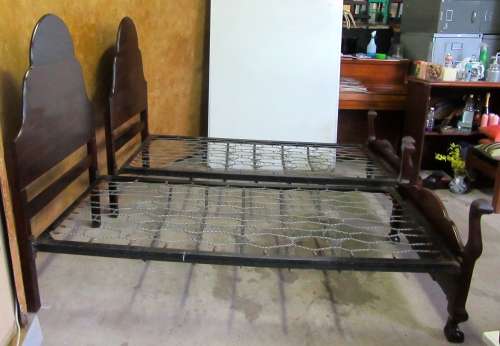 TWO EXQUISITE SOLID IMBUIA  BED SET w H/BOARD, F/BOARD & BASE IN EXCELLENT CONDITION! BID PER EACH