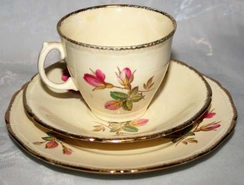 A Spectacular Royal Swan Trio Set. Beautiful creamy yellow background with gold roped edge around!