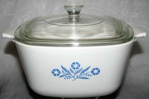 Vintage Corningware Dish with the traditional blue cornflower motif. This Corningware Cookware