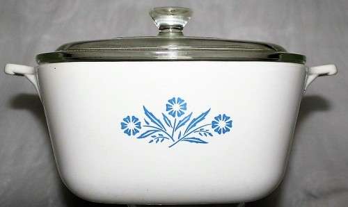 Vintage Corningware Dish with the traditional blue cornflower motif. This Corningware Cookware