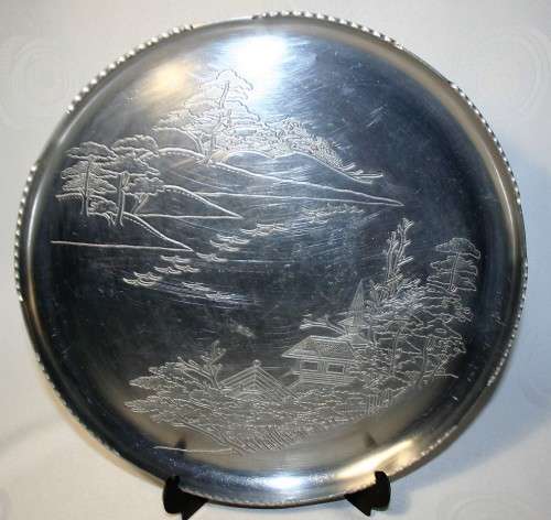 A Gorgeous Engraved Landscaped High Polished Stainless Steel Host Serving Tray