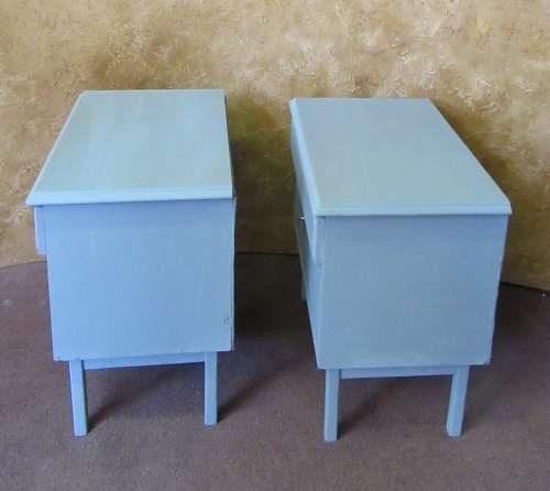 TWO MARVELOUS VINTAGE BED SIDE CABINETS FINISHED IN A DUCK EGG CHALK PAINT BID PER EACH