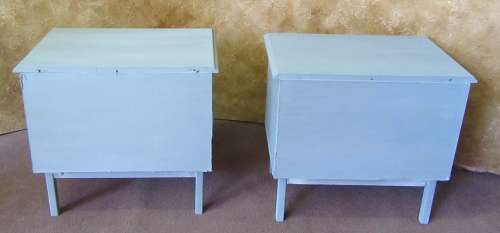 TWO MARVELOUS VINTAGE BED SIDE CABINETS FINISHED IN A DUCK EGG CHALK PAINT BID PER EACH
