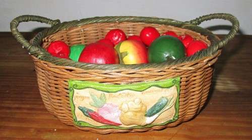 A Gorgeous Country style Oval Wicker Basket with Handles and Ceramic decorative plaque