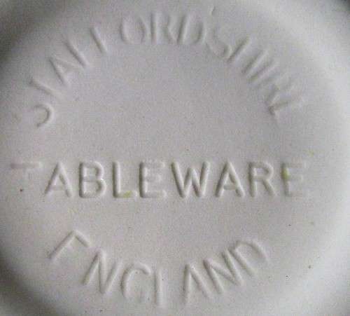 A STUNNING STAFFORDSHIRE TABLEWARE ENGLAND COFFEE TRIO LOVE THE BLUE DESIGN