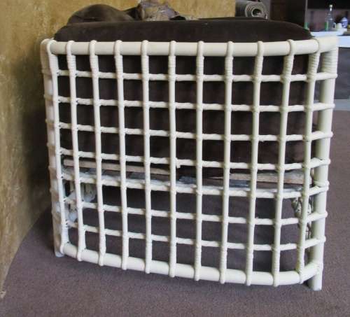 A AWESOME VINTAGE DOUBLE SEATER CANE COUCH FINISHED IN A ROYAL IVORY CHALK PAINT