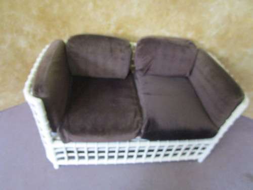 A AWESOME VINTAGE DOUBLE SEATER CANE COUCH FINISHED IN A ROYAL IVORY CHALK PAINT