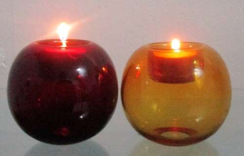 TWO FANTASTIC LARGE ROUND COLORED TEA LIGHT CANDLE HOLDERS BID PER EACH