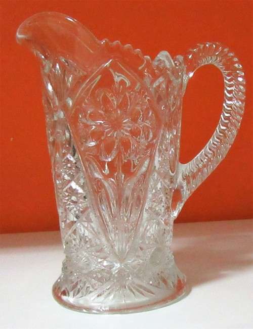 Vintage Cut Glass Pitcher, Crystal Daisy Pitcher, Clear Pitcher, Water Pitcher,  18cmtall