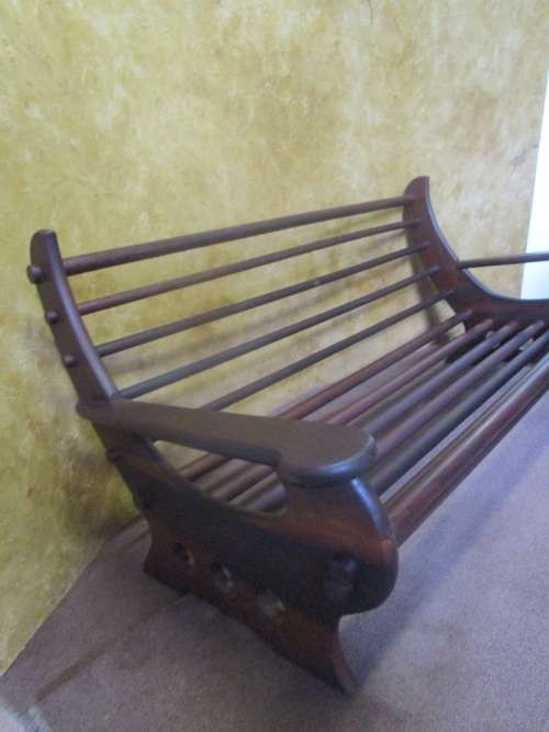 A VERY DIFFERENT VINTAGE LARGE SOLLID WOOD BENCH IN GOOD CONDITION STUNNING PIECE OF FURNITURE