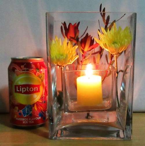 TWO MARVELOUS SQUARE CLEAR GLASS FLOWER/CANDLE VASES WILL MAKE A FANTASTIC CENTRE PIECE - BID PER EA