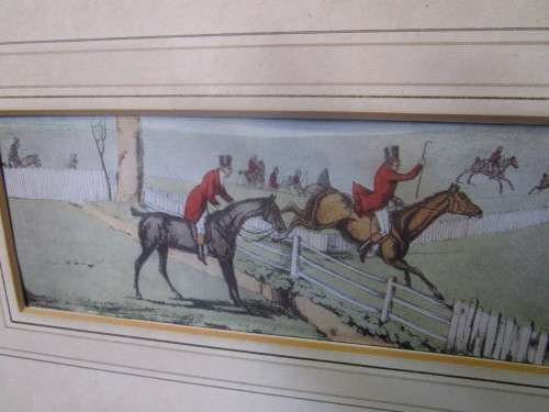 A MARVELOUS HUNTING WITH HORSES AND HOUNDS ANTIQUE SPORTING SCENE PRINT