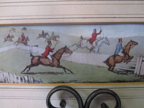 A MARVELOUS HUNTING WITH HORSES AND HOUNDS ANTIQUE SPORTING SCENE PRINT