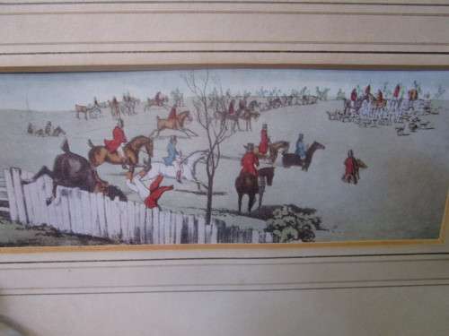 A MARVELOUS HUNTING WITH HORSES AND HOUNDS ANTIQUE SPORTING SCENE PRINT