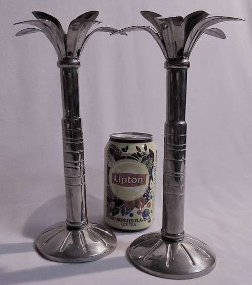 TWO LOVELY TULIP SHAPED SILVER METAL CANDEL HOLDERS FOR THAT ROMANTIC  EVENING - BID PER EACH
