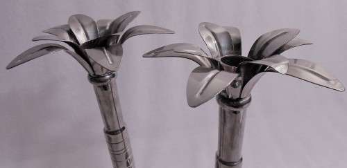 TWO LOVELY TULIP SHAPED SILVER METAL CANDEL HOLDERS FOR THAT ROMANTIC  EVENING - BID PER EACH