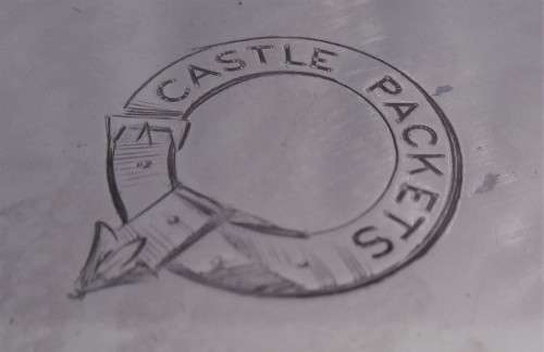 A STYLISH SILVER TRAY MARKED CASTLE PACKETS - 1A ELKINGTON & CO