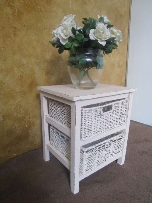 A MARVELOUS PAINTED UNIT WITH TWO WOVEN BASKETS