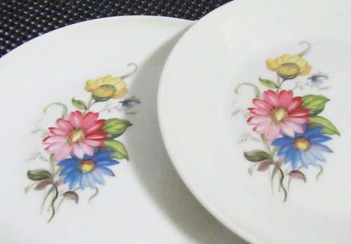 FOUR GORGEOUS PIONEER PORCELAIN SIDE PLATES DECORATED WITH BEAUTIFUL BRIGHT FLOWERS BID PER EACH