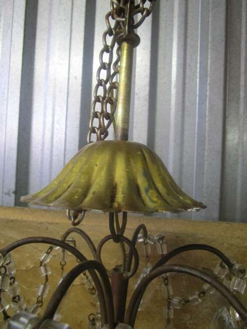 ANTIQUE FRENCH STYLE VINTAGE BRASS BASKET EMPIRE ROUND STYLE MIXURE OF CRYSTAL  & SYNTHETIC CHANDELI