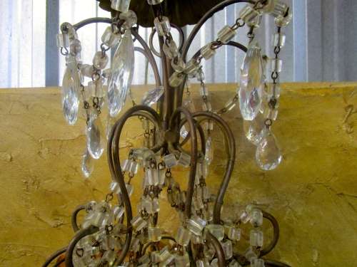 ANTIQUE FRENCH STYLE VINTAGE BRASS BASKET EMPIRE ROUND STYLE MIXURE OF CRYSTAL  & SYNTHETIC CHANDELI