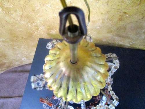 ANTIQUE FRENCH STYLE VINTAGE BRASS BASKET EMPIRE ROUND STYLE MIXURE OF CRYSTAL  & SYNTHETIC CHANDELI