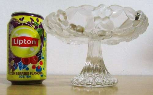 AN EXQUISITE PRESSED GLASS BON BON DISH OR SANDWICH PLATTER ON A STAND