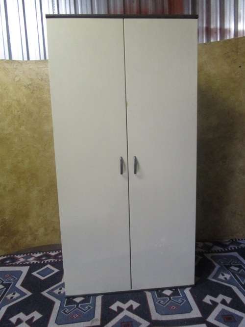 A MARVELOUS TWO DOOR CHALK PAINTED CUPBOARD  PERFECT FOR A SMALLER ROOM - OR CONVERT IT TO LINEN