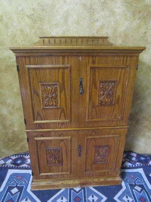 THE PERFECT LIQOUR CAB WITH FOUR DETAILED CARVED DOORS - LINEN CUPBOARD - OFFICE/TV CUPBOARD