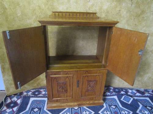 THE PERFECT LIQOUR CAB WITH FOUR DETAILED CARVED DOORS - LINEN CUPBOARD - OFFICE/TV CUPBOARD