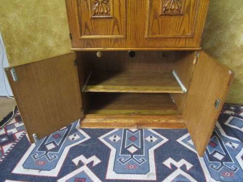 THE PERFECT LIQOUR CAB WITH FOUR DETAILED CARVED DOORS - LINEN CUPBOARD - OFFICE/TV CUPBOARD